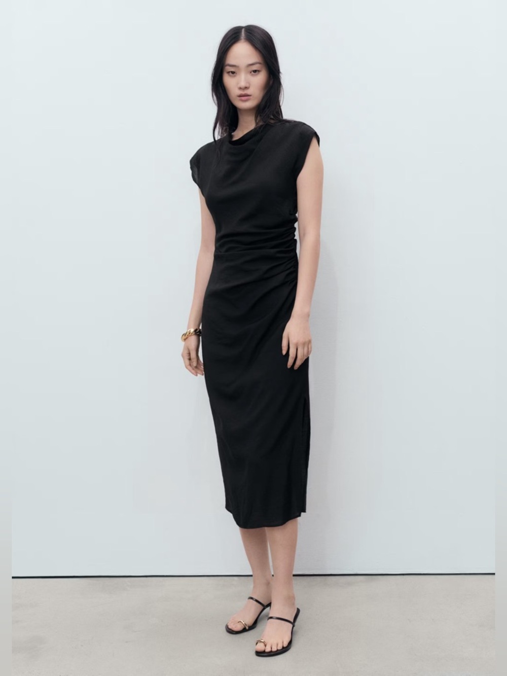 Mango Black draped straight dress NWT